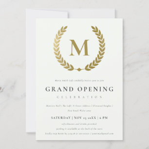 Gold Laurel Monogram  Grote Opening Invite Bedankkaart
