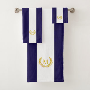 Gold Laurel & Monogram sur Bleu & Blanc Gratté