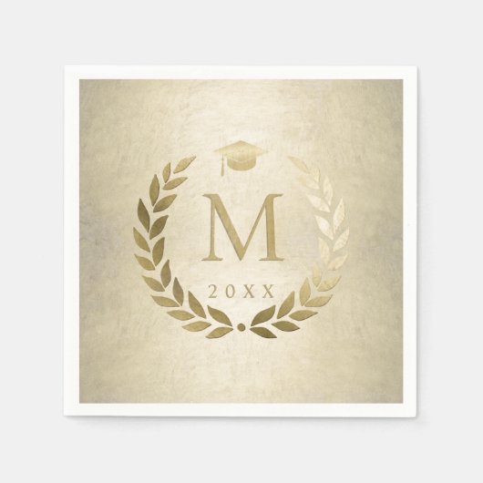 Gold Laurel Wreath Monogram Initiaal Afstuderen Servet (Voorkant)