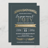 Gold Laurels Slate Engagement Party Invitation (Devant / Derrière)