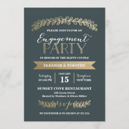 Gold Laurels Slate Engagement Party Kaart