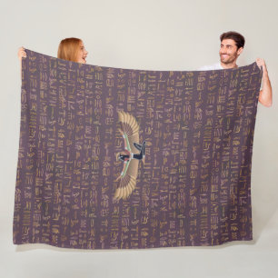 Gold Lavender Egyptian Princess Hieroglyphs Fleece Deken