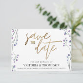 Gold Lavender Floral Rustic Wedding Save The Date (Staand voorkant)