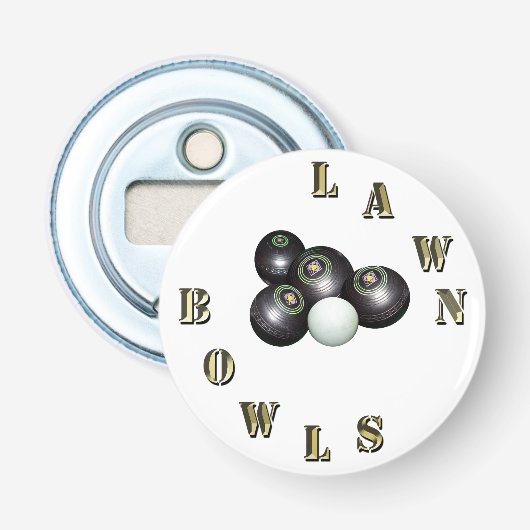 Gold Lawn Bowls Name with Bowls, Bottle Open Button Flesopener (Voorkant)