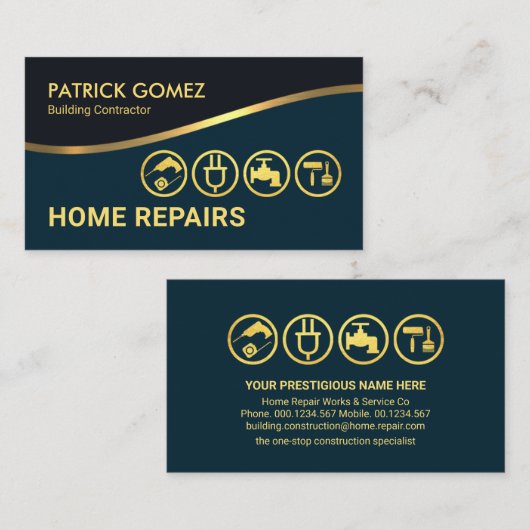 Gold Layer Waves Gouden Handyman Gereedschap Visitekaartje (Voorkant / Achterkant)