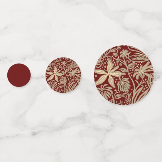 Gold Lazy Floral Pattern op Deep Red Confetti (Voorkanten)