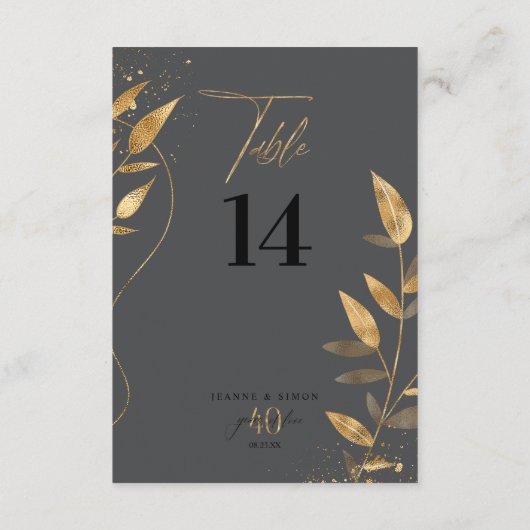 Gold Leaf 40th Anniversary Table Number ID1169 Kaart (Achterkant)