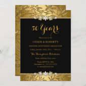 Gold Leaf 50th Wedding Jubileum Invite Kaart (Voorkant / Achterkant)