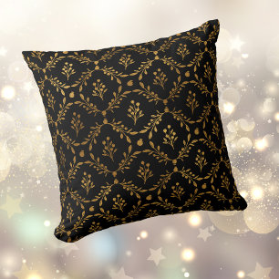 Gold Leaf Berry Lijst Pattern op Black Kussen