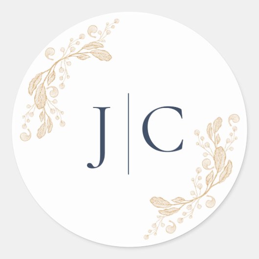 Gold Leaf Botanical Wedding Initiaal Sticker (Voorkant)