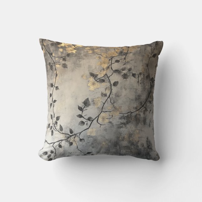 Gold Leaf Branches op Grijs Kussen (Voorkant)