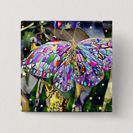 Gold Leaf Butterfly Vierkante Button 5,1 Cm (Voorkant)