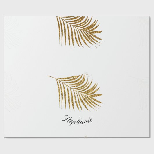 Gold Leaf Custom Name Birthday Holiday Glitter Cadeaupapier (Vlak)