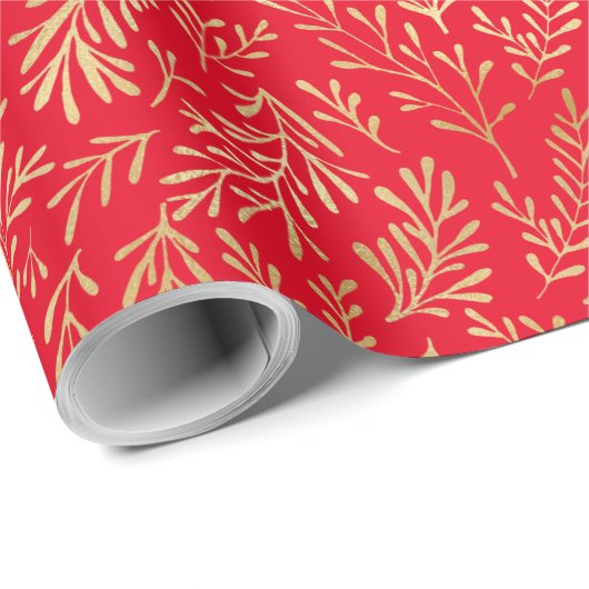 Gold Leaf Elegant Kerst Cadeaupapier (Rol Hoek)