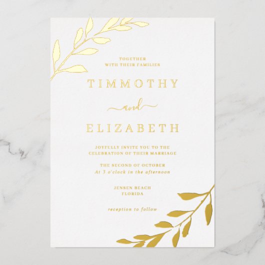 Gold Leaf Elegant Mariage Foil Invitation (Recto)