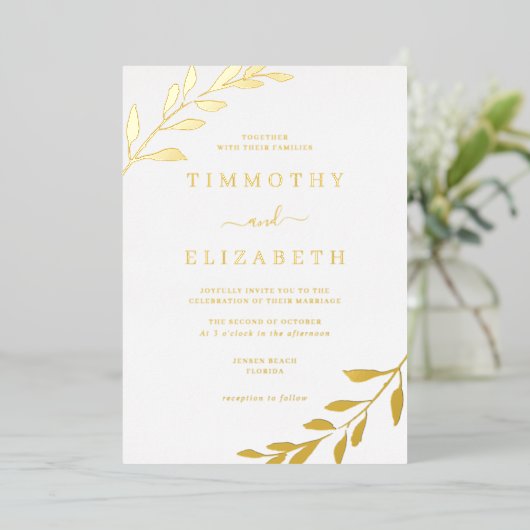 Gold Leaf Elegant Mariage Foil Invitation (Debout devant)