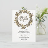 Gold Leaf Floral Wreate Kerstparty Invite Kaart (Staand voorkant)