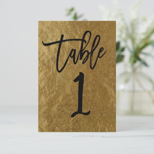 Gold Leaf Folie Moderne Manuscript Table Number 1 Kaart (Staand voorkant)