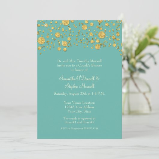 Gold Leaf Glitter Confetti Stippen Couples Shower Kaart (Staand voorkant)