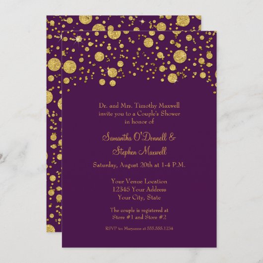 Gold Leaf Glitter Confetti Stippen Couples Shower Kaart (Voorkant / Achterkant)