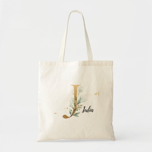 Gold Leaf Greenery Elegant Foliage Monogram "J" Tote Bag (Voorkant)