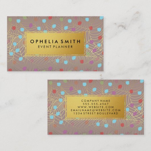 Gold Leaf Line Art | Kleurrijke borstelvlekken Visitekaartje (Voorkant / Achterkant)