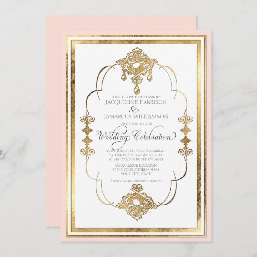 Gold Leaf Look Art Déco Nouveau Faire-part de mari (Devant / Derrière)