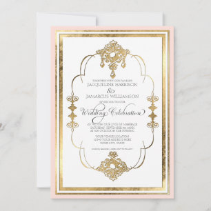 Gold Leaf Look Art Déco Nouveau Faire-part de mari