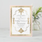 Gold Leaf Look Art Deco Nouveau Huwelijksuitnodigi Kaart (Staand voorkant)