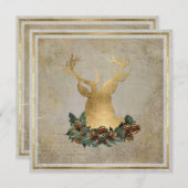 Gold Leaf Look Deer Head Antlers Kerstfeest Kaart (Voorkant / Achterkant)