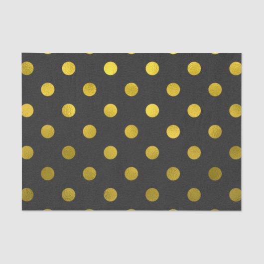 Gold Leaf Metallic Faux Foil Large Polka Dot Black Tissuepapier (Voorkant)