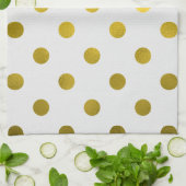 Gold Leaf Metallic Faux Foil Large Polka Dot White Theedoek (Gevouwen)