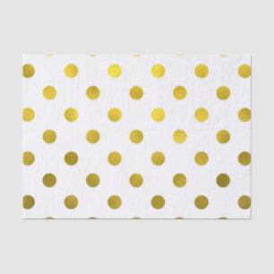 Gold Leaf Metallic Faux Foil Large Polka Dot White Tissuepapier