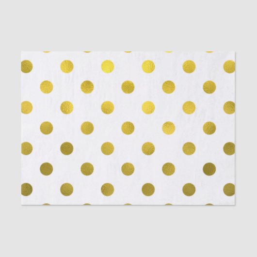 Gold Leaf Metallic Faux Foil Large Polka Dot White Tissuepapier (Voorkant)