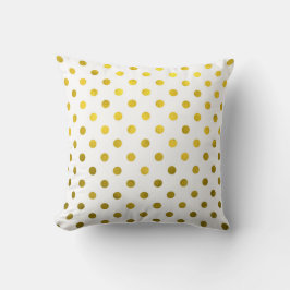 Gold Leaf Metallic Faux Foil Small Polka Dot White Kussen