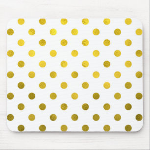 Gold Leaf Metallic Polka Dot on White Stippen Patt Muismat