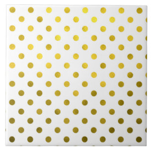 Gold Leaf Metallic Polka Dot on White Stippen Patt Tegeltje