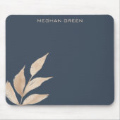 Gold Leaf Minimalist Donkerblauw Monogram Muismat (Voorkant)