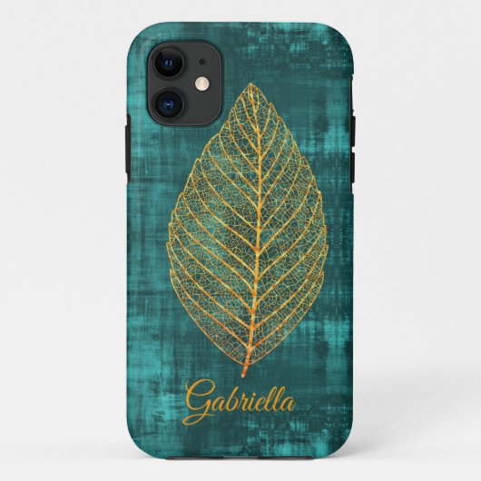 Gold Leaf over Blauwgroen Groen Satin -*personalis Case-Mate iPhone Case (Achterkant)
