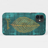 Gold Leaf over Blauwgroen Groen Satin -*personalis Case-Mate iPhone Case (Achterkant (horizontaal))