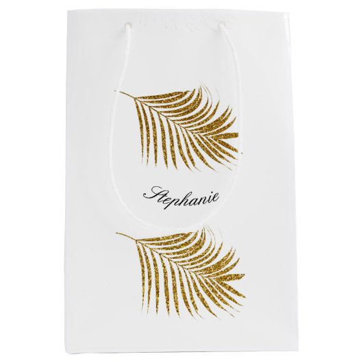 Gold Leaf Pattern Birthday Holiday - Aangepaste na Medium Cadeauzakje (Voorkant)