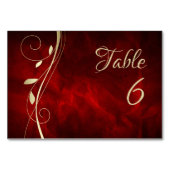 Gold Leaf Swirl Deep Red Wedtable Number Kaart (Voorkant)