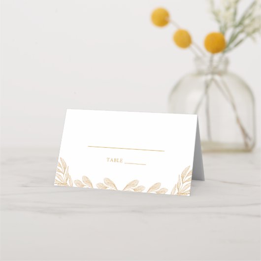 Gold Leaf Weddendopname Place Card (Voorkant)