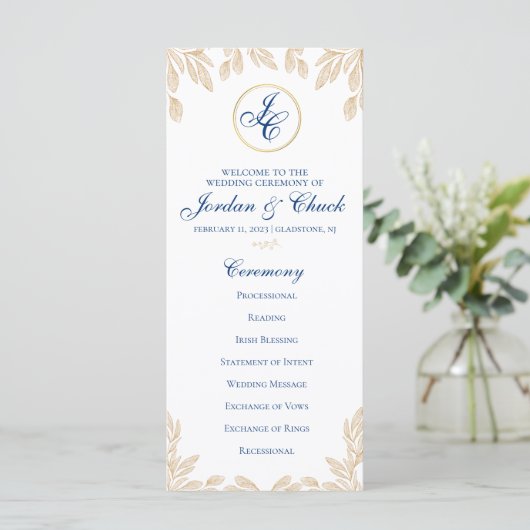Gold Leaf Wedding Program (Staand voorkant)
