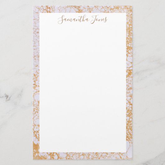 Gold Leaf White Marble Metallic | Gepersonaliseerd Briefpapier (Voorkant)