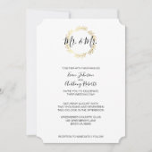 Gold Leaf Wreath & Black and White Script Wedding Kaart (Voorkant)