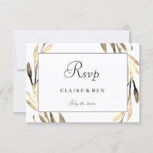 Gold leaf Wreath Border Wedding RSVP Kaartje