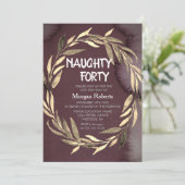 Gold Leaf Wreath Homme 40e anniversaire Invitation (Debout devant)