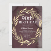 Gold Leaf Wreath Homme 90e anniversaire Invitation (Devant)
