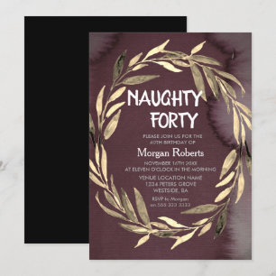 Gold Leaf Wreath Male 40th Birthday Party Invite Kaart